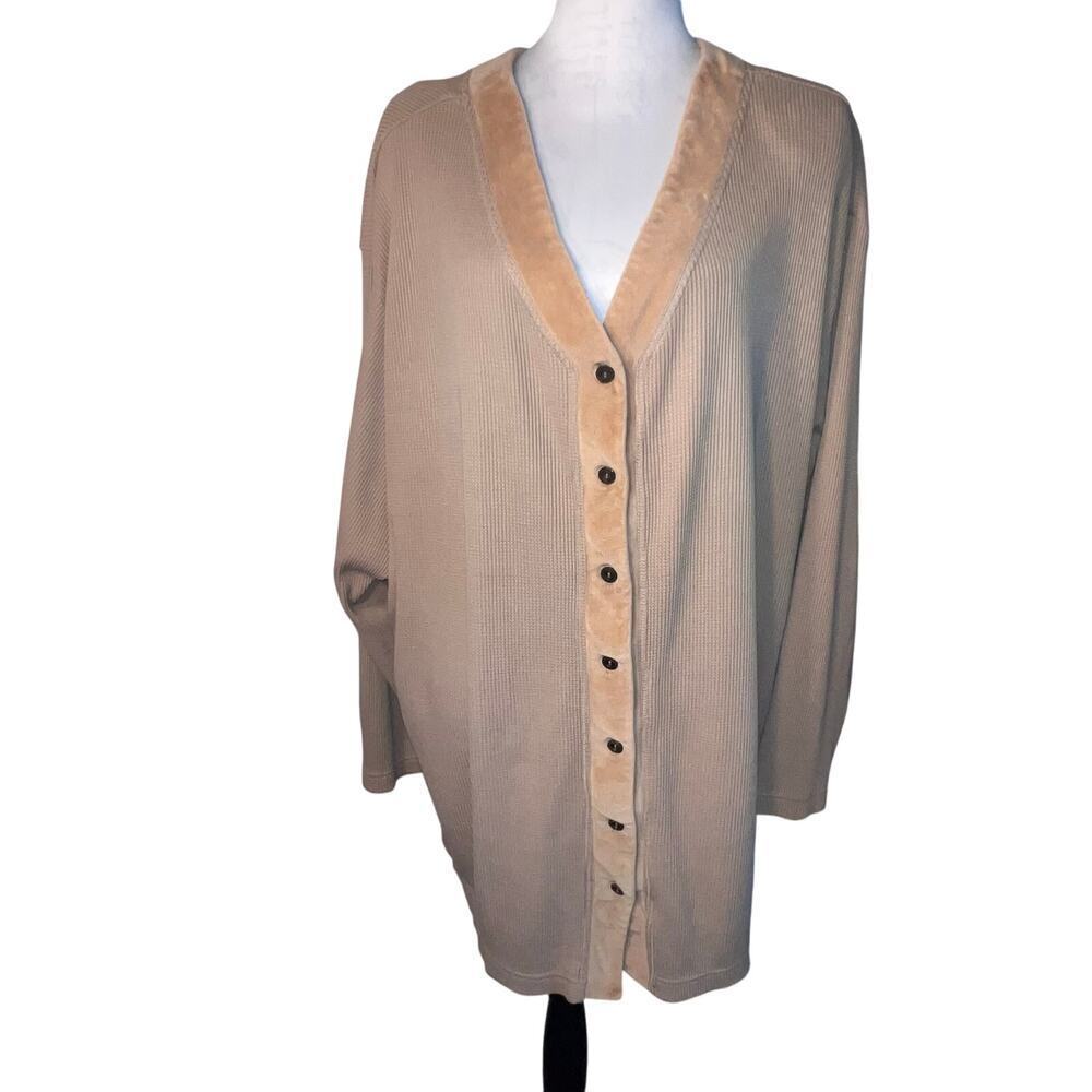 Venezia Jeans women 26/28 waffle‎ knit velvet tan cardigan Y2K Bohemian office